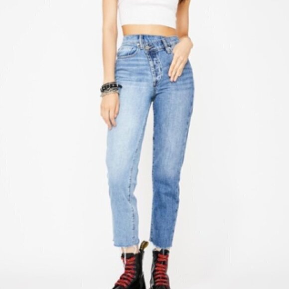 Blank NYC Asymmetric Two Tone Criss Cross Jeans in Blue sz 29 - Picture 1 of 5